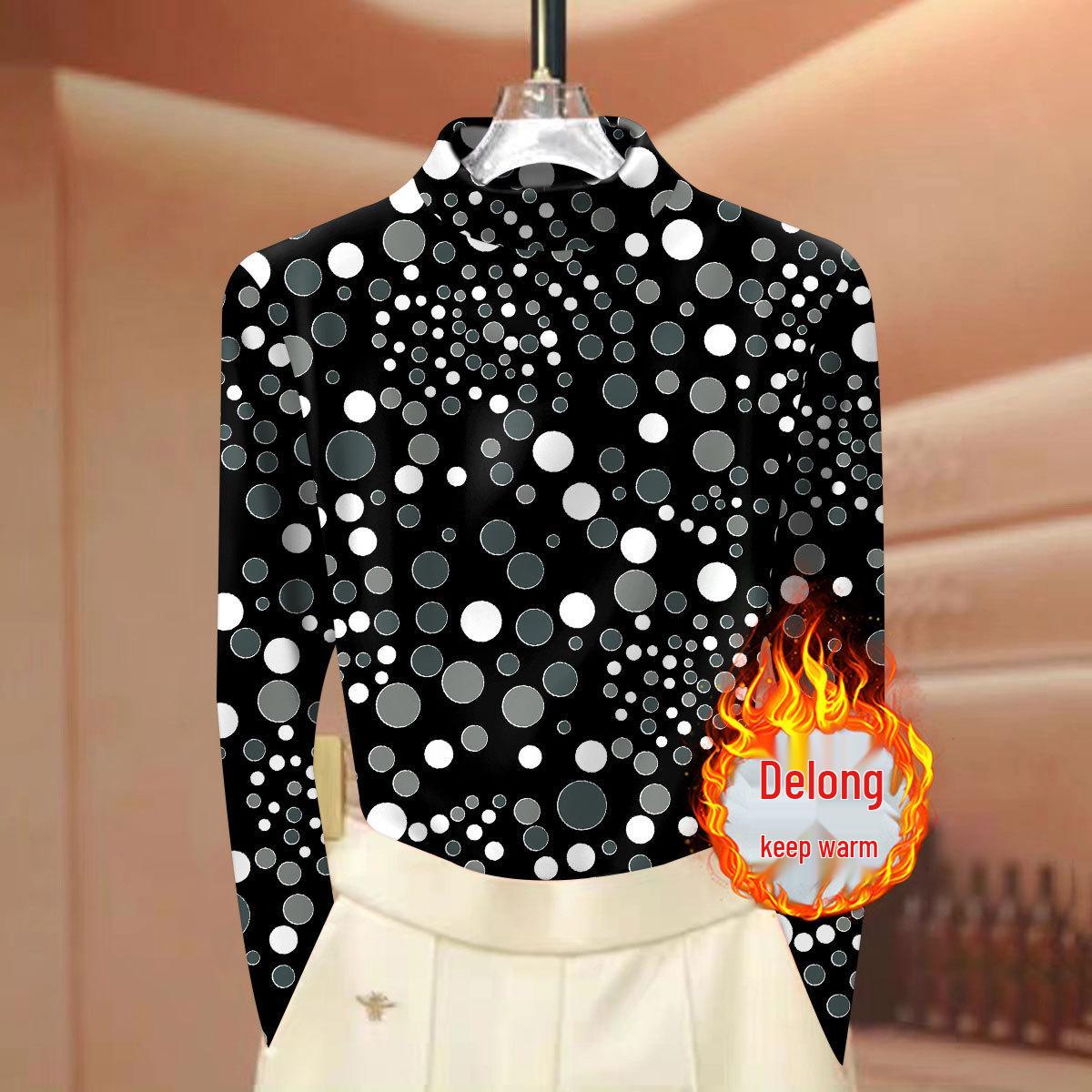 

Women s Polka Dot Warm Base Layer Top - Half-High Collar, Long Sleeves, Ideal for Middle-Aged & Elderly in Autumn/Winter 3XL (135-150 lbs)