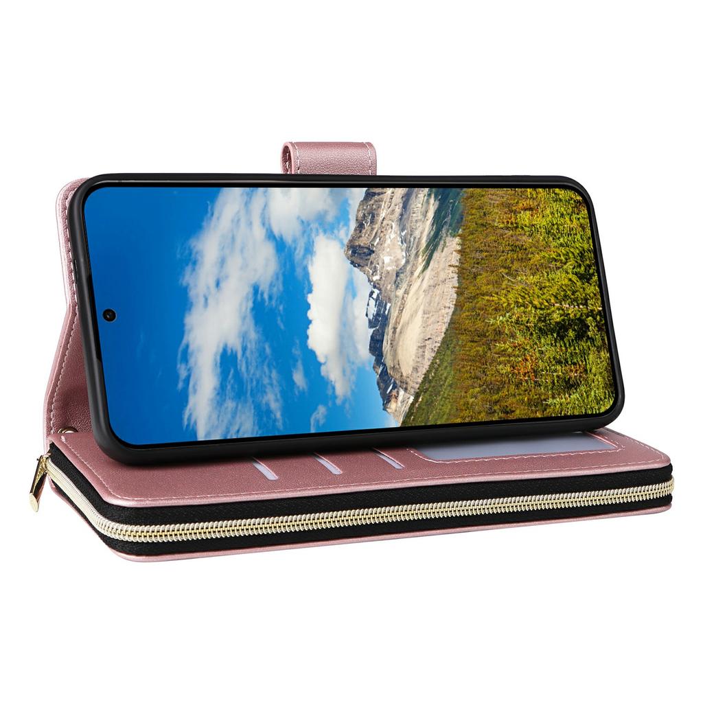 For Samsung Galaxy S25+/S24+ Case Zipper Pocket PU Leather Cover with 9 Card Slots