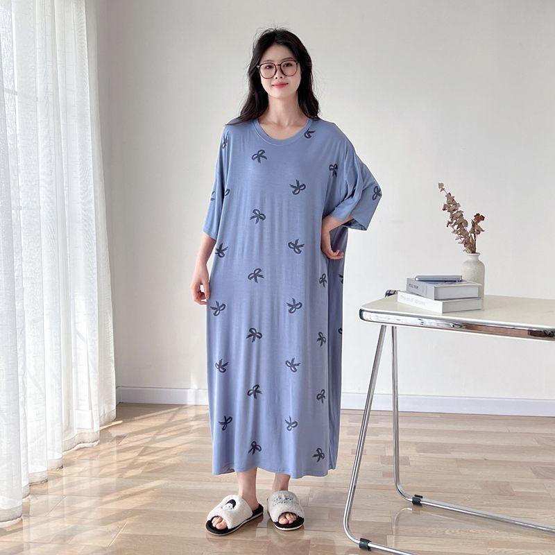Plus Size Summer Lazy Short Sleeve Long T-Shirt Dress Korean Oversized Loose Maternity Home Clothes