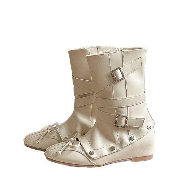 Huge good-looking inner height-increasing ballet cool boots women's hollowed-out removable two-wear boots Maillard stack boots short boots