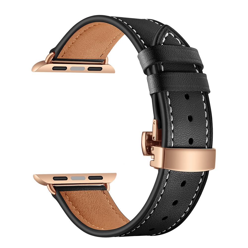 Watchband For Apple Watch Band Genuine Leather Strap Apple Watch 7 6 5 4 3 2 1 SE 45mm 41mm Butterfly Clasp Strap for iWatch 44/40mm 42 38