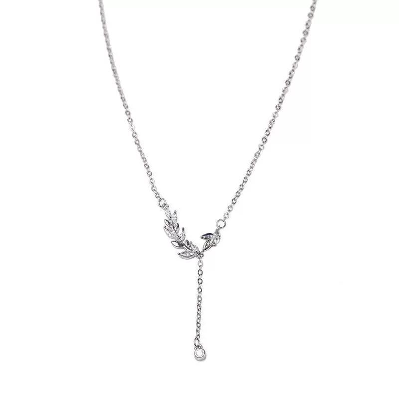 LT-046 S925 Sterling Silver Tassel Wheat Ear Necklace Women's Light Luxury Niche Design Sense High-end Collarbone Chain