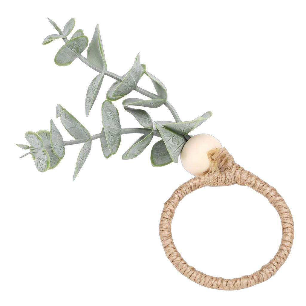 12PCS Napkin Rings Bohemian Style Wood Bead Farmhouse Napkins Ring Holders for Weddings Parties Leaves Design