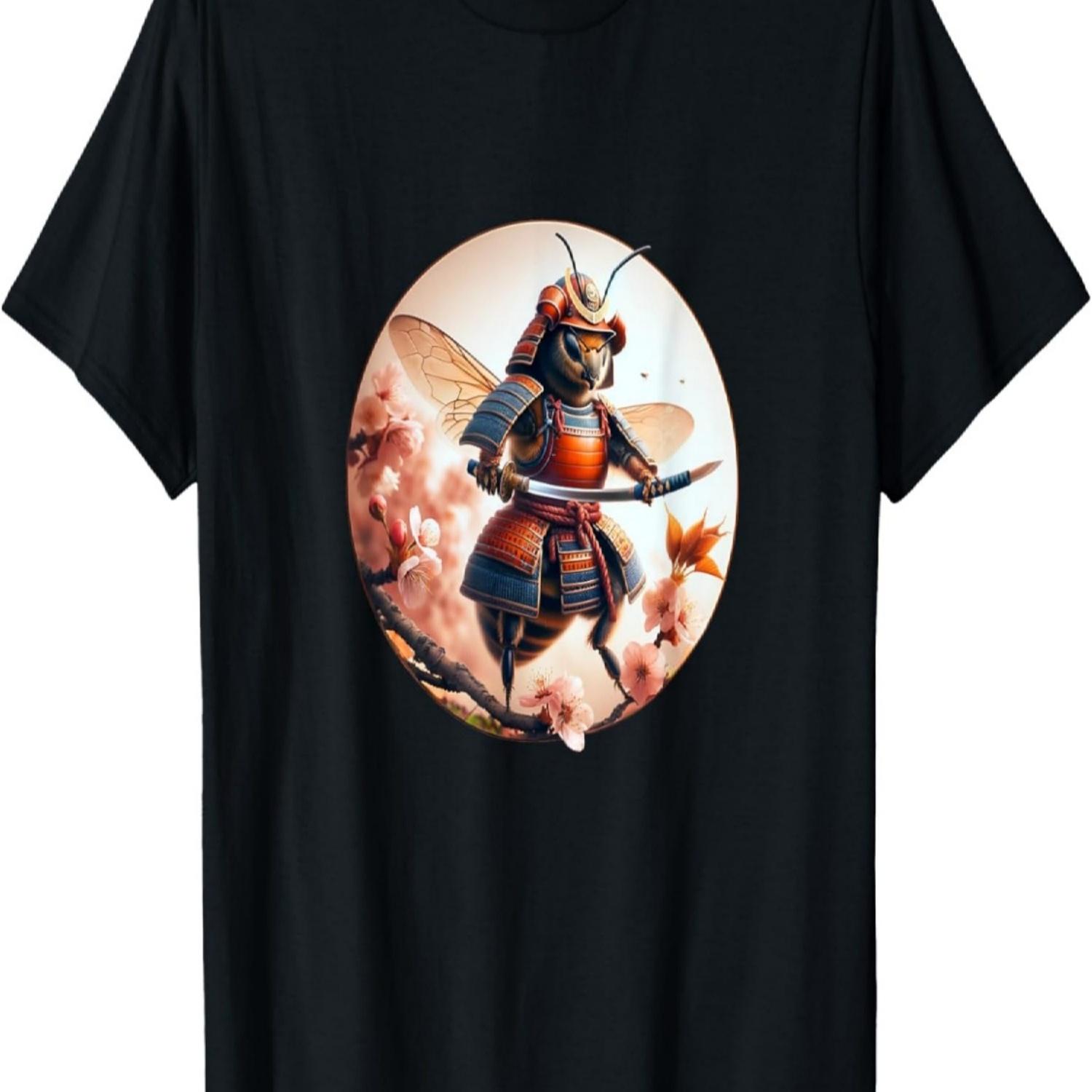 Samurai Bee Warrior Design  Cherry Blossom T-Shirt S чёрный