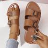 Retro Plus Size Women's Buckle Flip Flops - Open Toe Beach Sandals