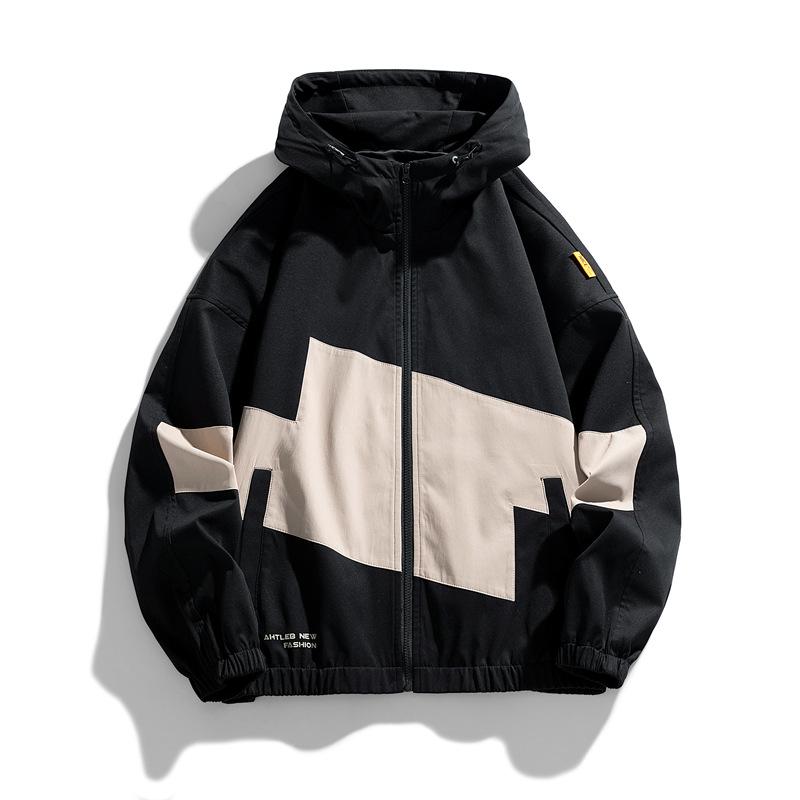 Весенне-осенняя новая мужская стильная куртка с капюшоном контрастного цвета с корейским принтом букв, модная парная куртка M