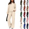 Women's 2 Piece Short Sleeve Sweatshirt Pants Set With Pockets Casual Sportswear