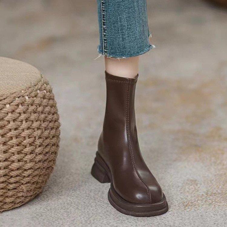 Chelsea Cigarette Flat Bottom Martin Boots Autumn and Winter Fleece Warm Short Boots Soft Leather Cotton Boots Skinny Boots