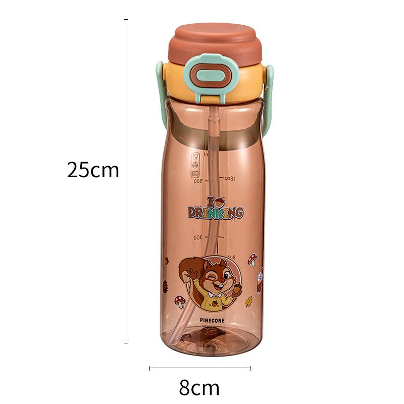 Water bottle new cartoon straw cup with buckle portable handle plastic cup student school cup wholesale