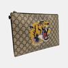 [Pre-Owned] Tiger Head Print Logo Wristband Canvas And Leather Clutch - Very Good #1QO79Y4