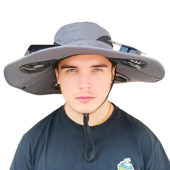 Fan Hat Wide-Brimmed Outdoor Hat with Dual-Power Fan Design Solar USB Charging Hiking Cycling Fishing Sun Hat