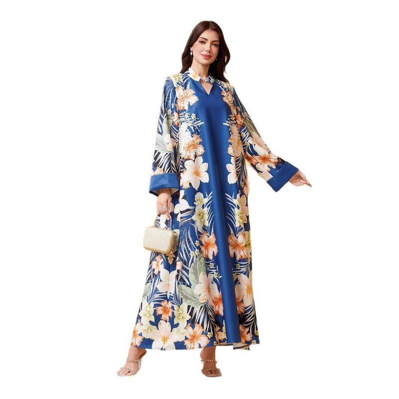 2025 Women clothes Indonesia Beads Hot Drilling Positioning Print Plus size Robe Dubai Arab Dress Dress