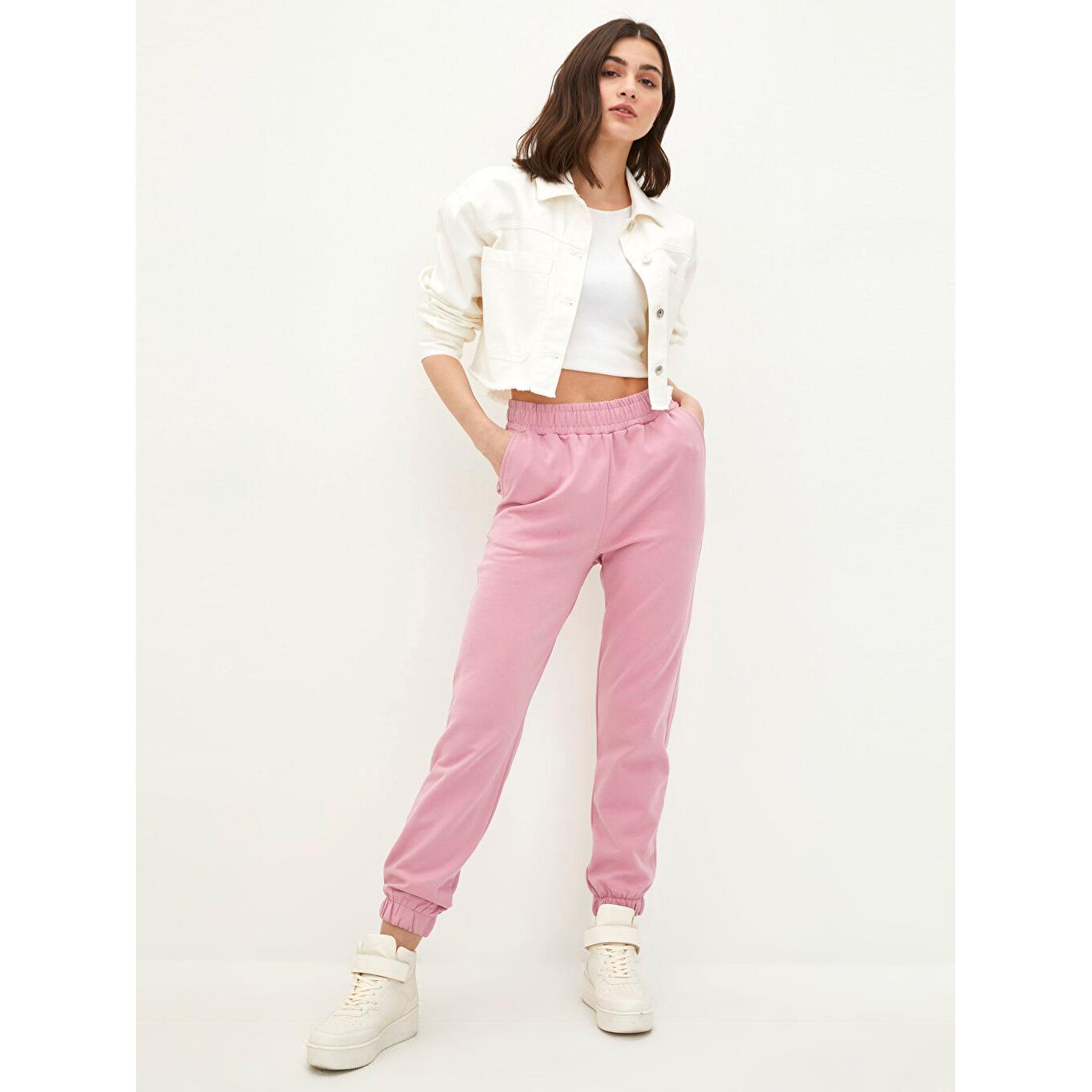 

Женские спортивные штаны LCW CASUAL с эластичной резинкой на талии и плоскими карманами розового цвета