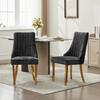 Chaises de salle à manger en tissu rayonne flocké chenille, Chaise d'appoint rembourrée confortable avec pieds plaqués acier inoxydable doré, Lot de 2 (Noir), DE1647BK