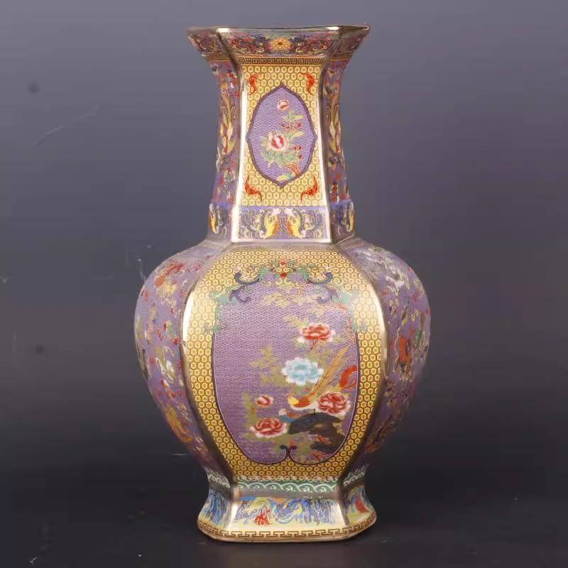 26cm/Jingdezhen Ceramic Hexagonal Vase Antique Enamel Porcelain Antique Entrance Vase