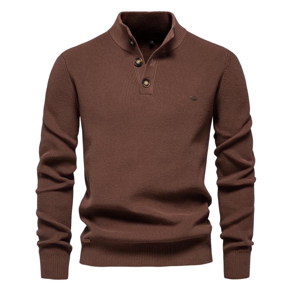 Men's European Stand Collar Half-Zip Sweater - Solid Color, Versatile Fall/Winter Style, Long Sleeve Trendy Casual Wear.