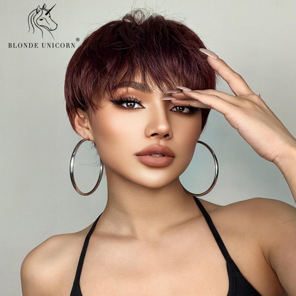 

BLONDE UNICORN 8-дюймовые короткие прямые волосы парики для женщин дамы Ombre коричневые термостойкие синтетические парики