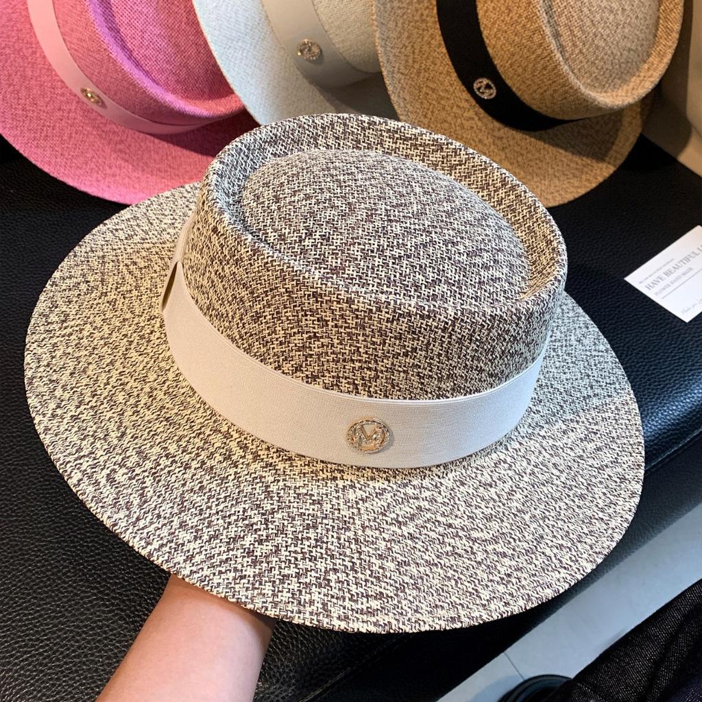 French Hepburn Style Flat Top Straw Hat Women's Spring Summer Sunshade Sun Protection Seaside Vacation Photo Versatile Wide Brim Sun Hat