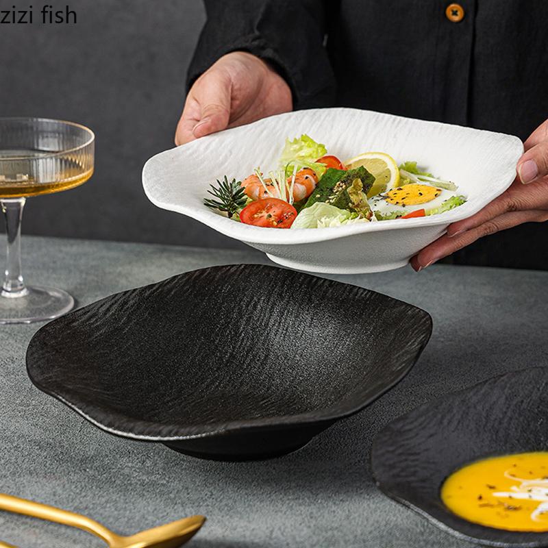 Stenmönstrad Oregelbunden Keramisk Djup Skål Dessertskål Salladsskål Pastaskålar Restaurang Molekylär Gastronomi Specialitet Porslin