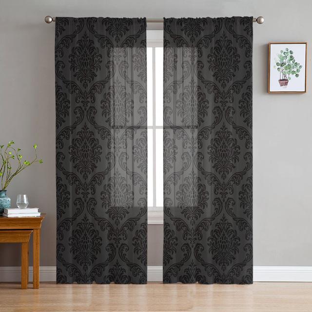 Artistico Beige Barocco Fiori retrò Tende in voile velate Trattamento per finestre Tenda in tulle in chiffon per cucina Soggiorno Camera da letto