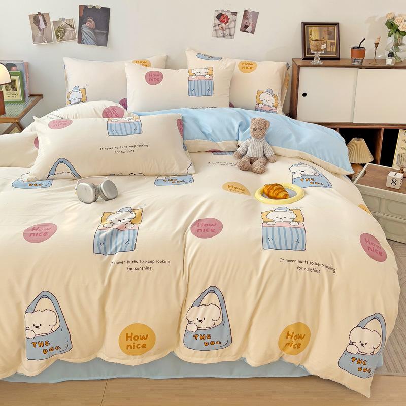 Small Fresh Washed Cotton Four-piece Set, Bedding Quilt Cover, Dormitory Single Bed Three-piece Set