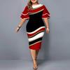 Women Plus Size Fashion Printed Slim Fit Bodycon Midi Casual Dress