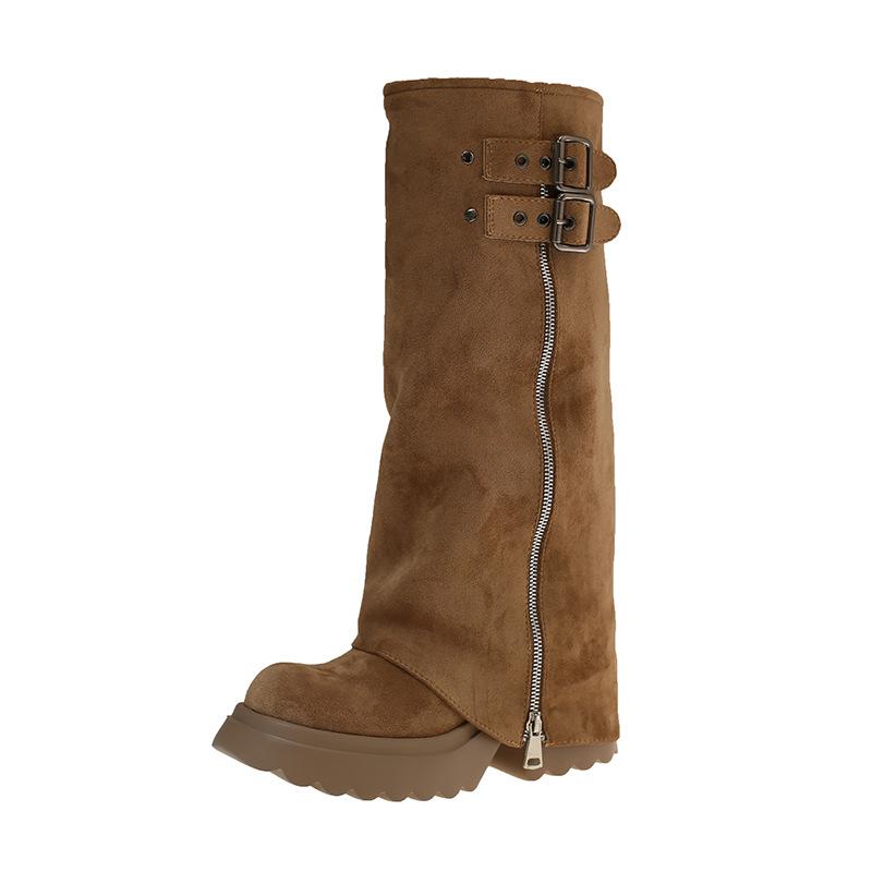 Retro brown platform short boots women's autumn and winter new British style heightening small locomotive boots sweet cool knight