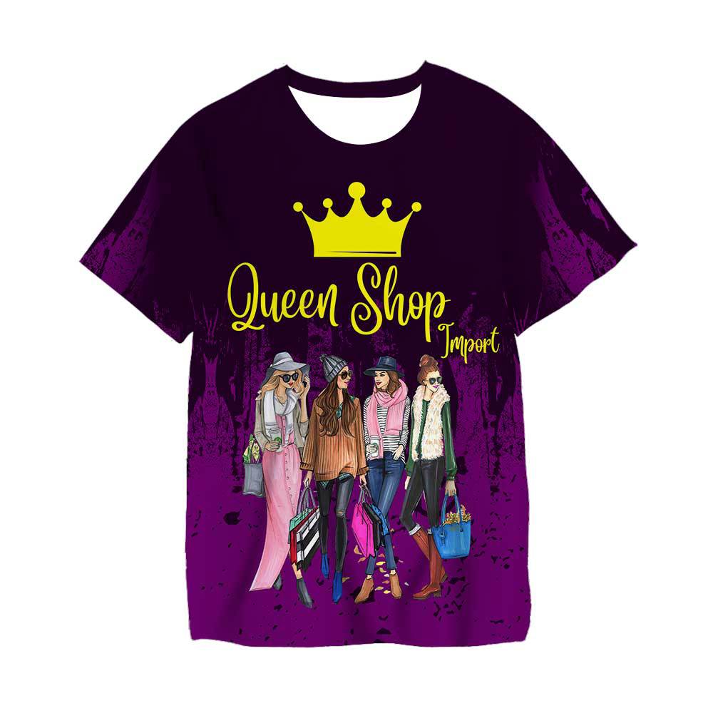 

Европейская и американская уличная мода Женская футболка с круглым вырезом и повседневным стилем с принтом в виде короны и букв 6XL