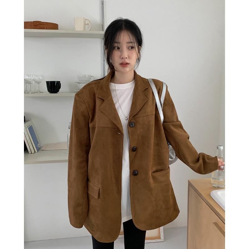 Francuski Retro Elegancki Blazer Damski Jednorzędowy z Klapami Notch i Podwójną Kieszenią