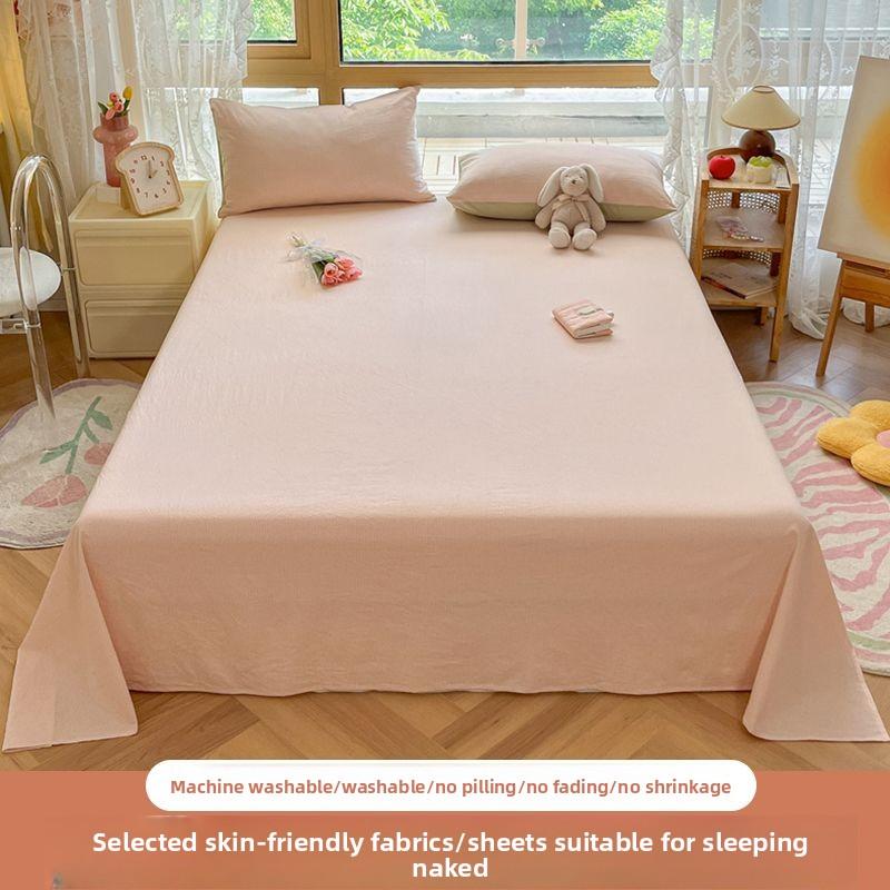 Thick Brushed Striped Bed Sheet Minimalist Solid Student Dormitory Single/Double 3Pcs Set