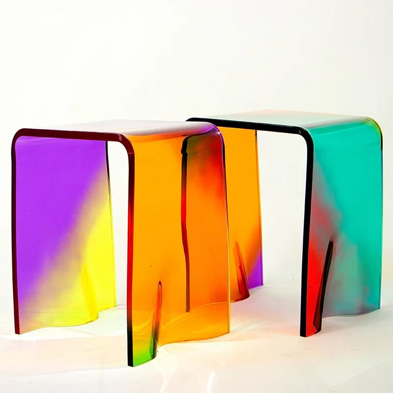 Acrylic Rainbow Stool Colorful Shoeshine Chair Leisure Stool Transparent Light Luxury Fashion Bedside Tea Table Thickened