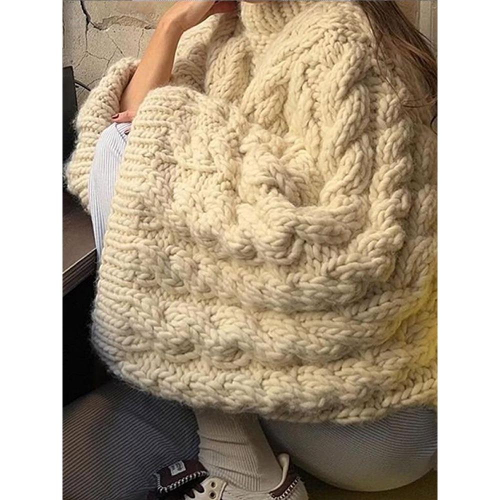 Crew Neck Wide Sleeve Sweater Loose Lazy Versatile Solid Color Fashion Temperament Versatile Knitted Top Women