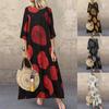 Women Cotton Print  Linen   Sleeve Long Dress Printed  Contrast Dress
