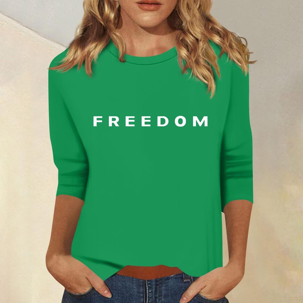 Women's Fashion Casual Seven Sleeve Print Round Neck Top