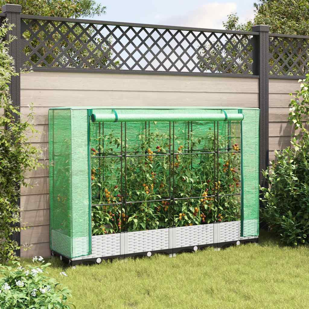 Vidaxl Raised Planter With Greenhouse, Rattan Look, 160X40X123 Cm