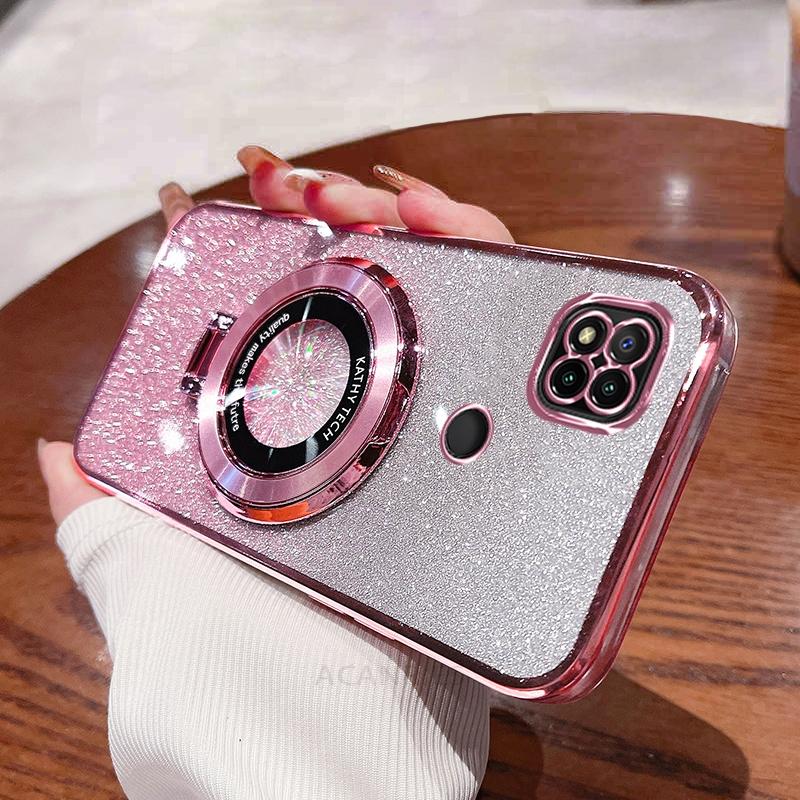 Redmi9c Glitter Überzug Halter Silikon Fall Für Xiaomi Redmi 9c 9 9a 10 10a 10c 12 12c 13 13c 14c A1 a2 A3 Stand Abdeckung Redmi10a