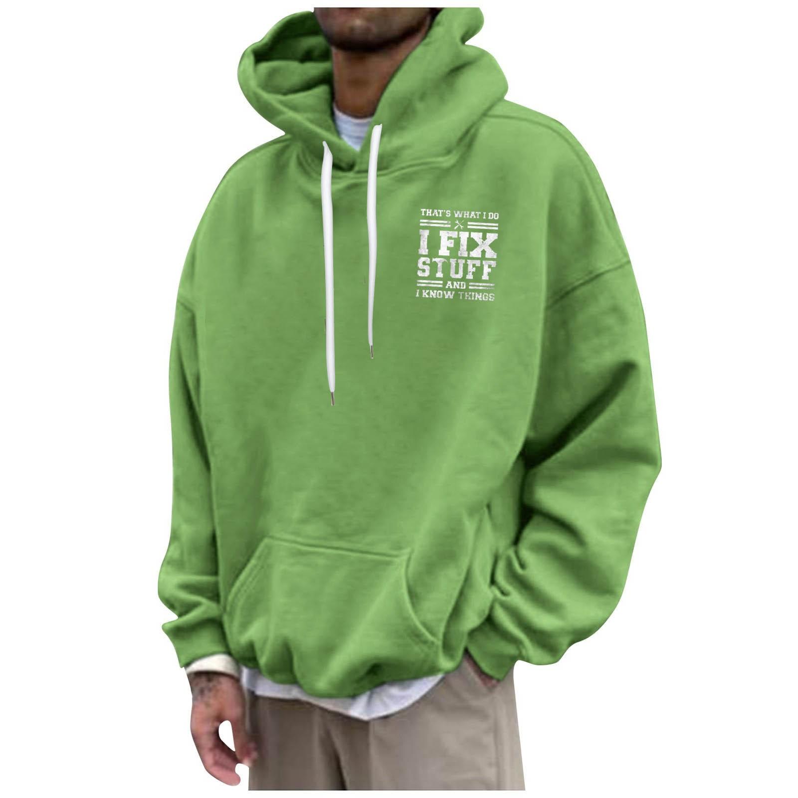 

Чоловічий вільний світшот з капюшоном і принтом. Чоловічий повсякденний модний спортивний світшот XL зелений