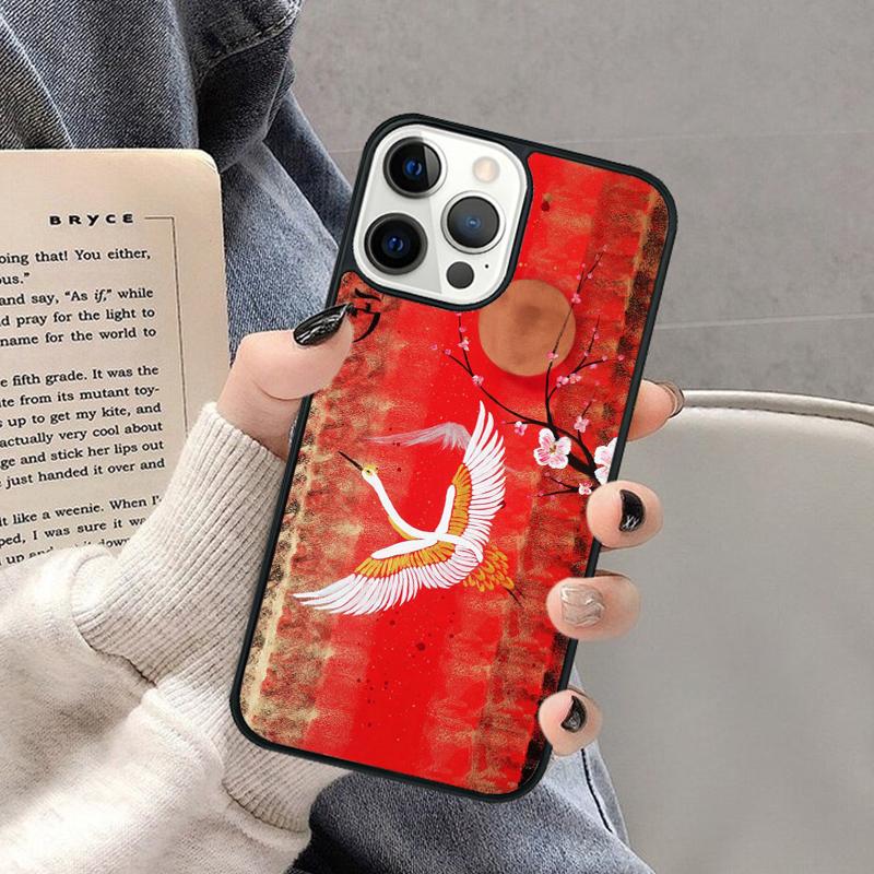 Japanese Cranes Art Phone Case for iPhone 17 Air 16 16e 15 Plus for Apple 13 11 12 14 Pro Max Cover coque Shell