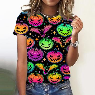Modisches Damen-T-Shirt mit Grafik aus der Halloween-Kürbis-Kollektion, 3D-Druck, Sommer-Übergröße aus Polyesterfaser