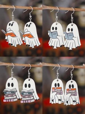Ghost Earrings Gothic Wooden Halloween Women's Gift Set