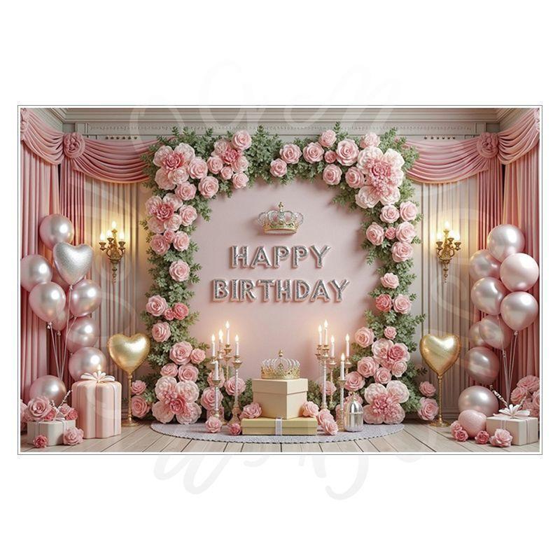 Pink Birthday Theme Party Decoration Backdrop Cloth - Party Decoration Scene Background Wall Hanging