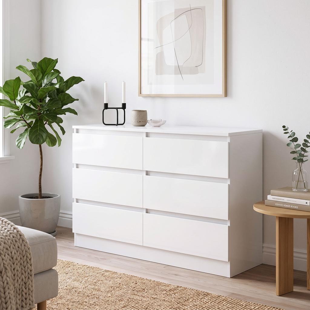 6 Drawer Chest Of Drawers For Bedroom And Living Room 100x35x69 Cm White