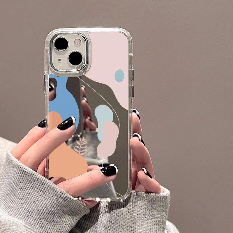 Leopard Print Phone Case For iPhone 15 Case Funda iPhone 13 11 12 14 15 Pro Max Abstract Soft TPU Shockproof Makeup Mirror Cover