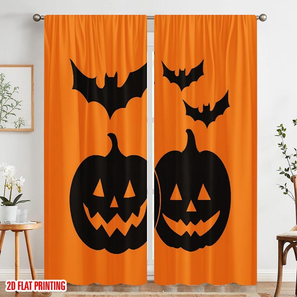 2pcs,2D Plane Printing Curtains Halloween Pumpkin (11) Polyester Woven (without Rod) All Seasons Ldeal for Season Home Decor for