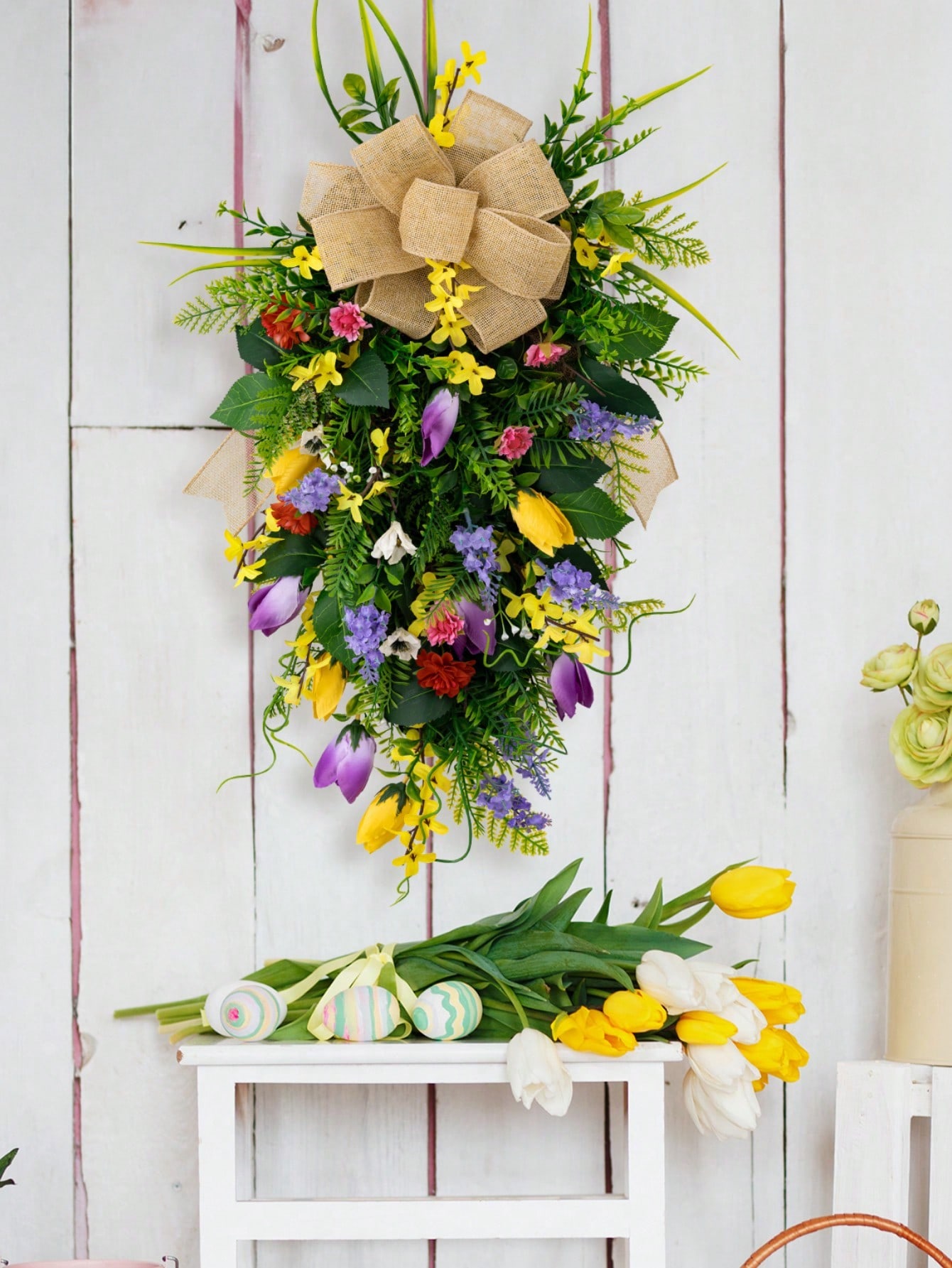 

Spring and summer wall courtyard decoration supplies linen bow violet tulip wreath 1pc