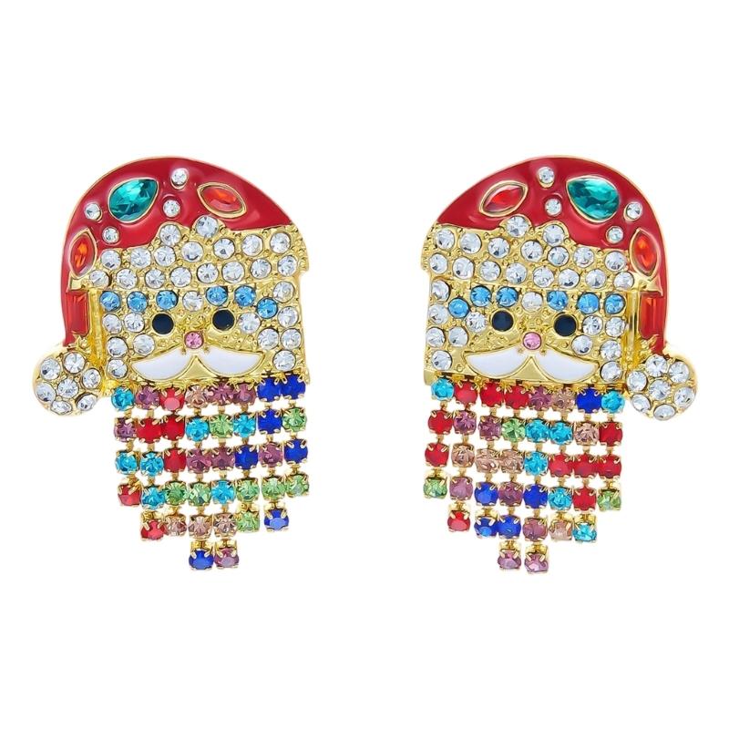 Santa Dangle Earrings for Christmas Outfits, Gold Tone Holiday Statement Pair with Bright Finish for Festive Gatherings