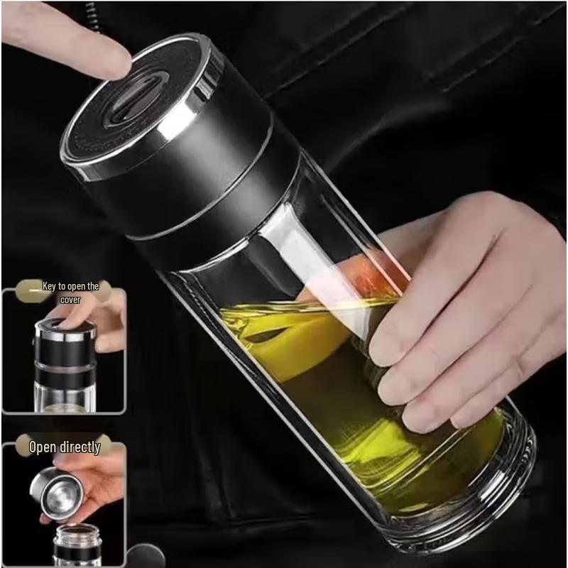 

Zhuopu Anti-Drop Double-Layer High Borosilicate Glass Bottle with One-Touch Lid