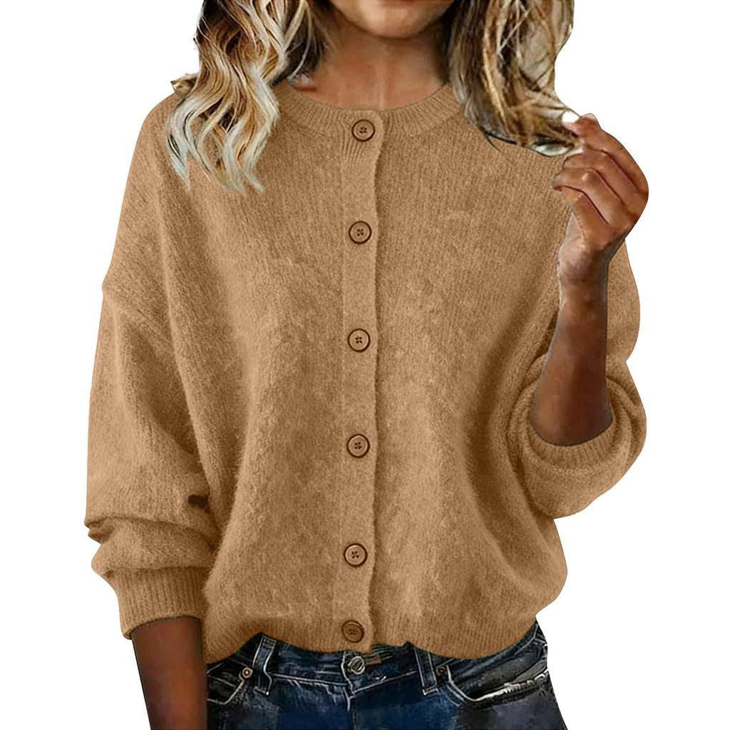 Women's Fashionable Casual Knitted Top Solid-Colour Long-Sleeved Cardigan Jacket