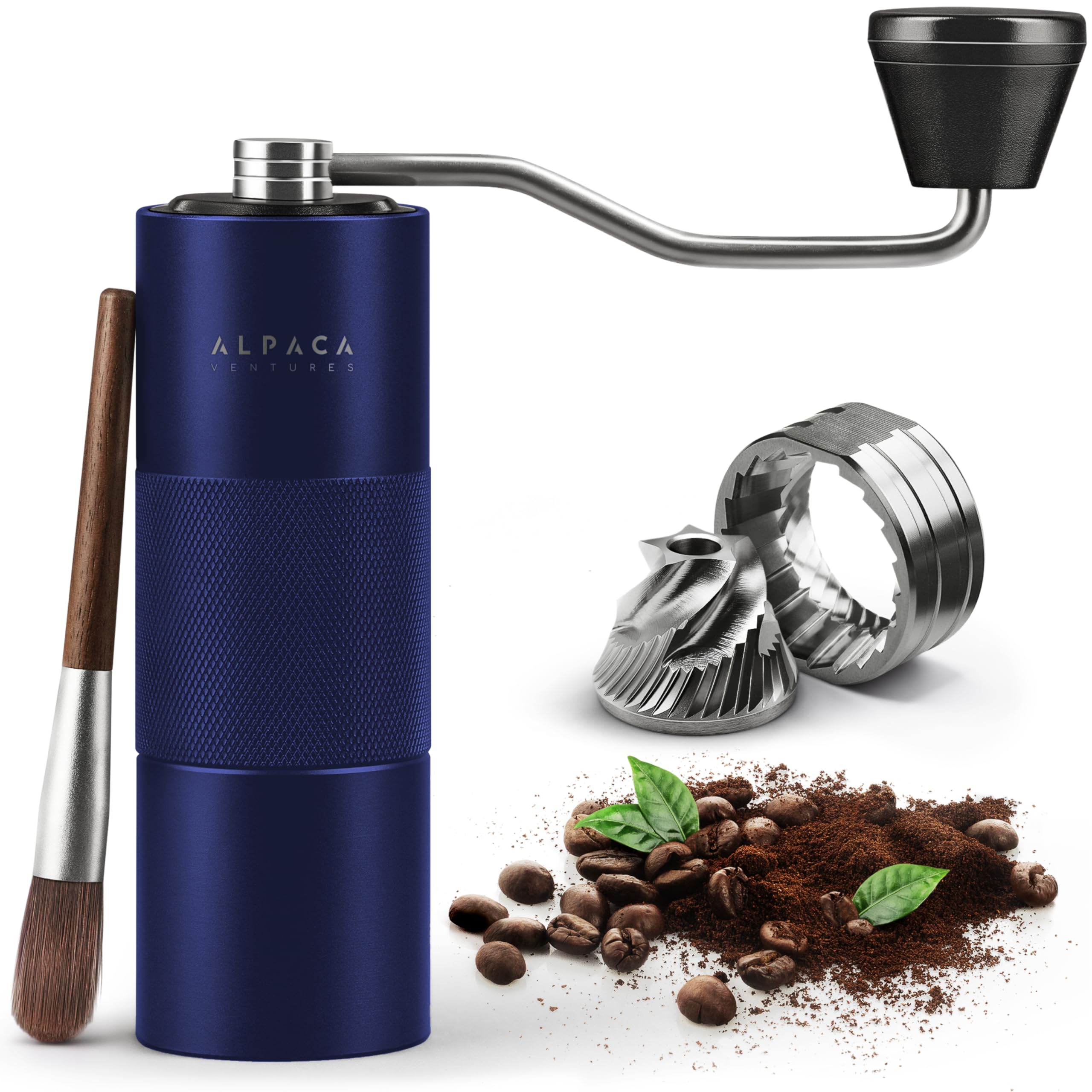 

Alpaca Ventures Manual Coffee Grinder Stainless Steel Conical Burr Coffee Grinder with Adjustable Double Bearing Hand Espresso Perfect for or Camping