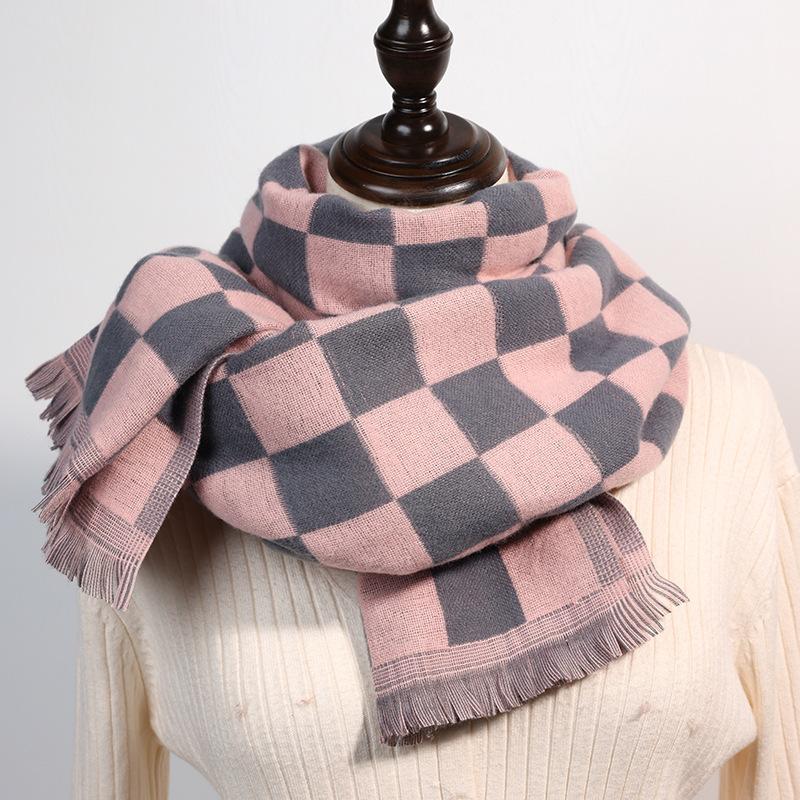 New checkerboard scarf women's multi-color warm fashion checkerboard scarf 2025 new imitation cashmere scarf